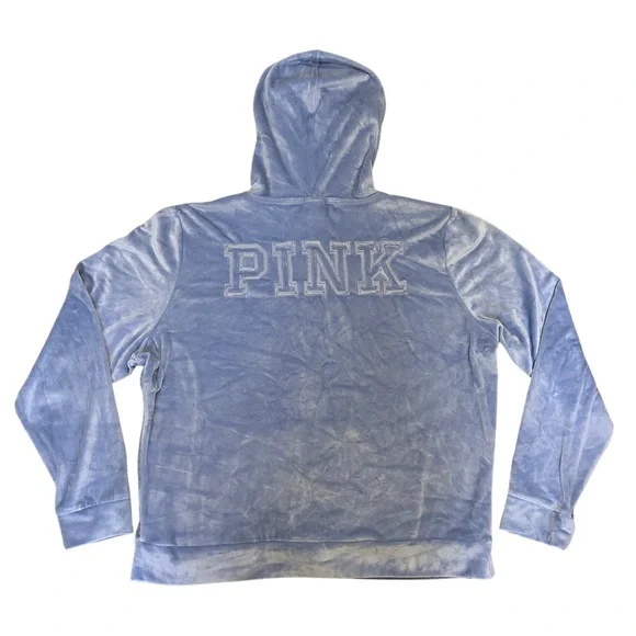 EUC Victoria’s Secret PINK Women’s Velour Hoodie in Light Blue Size XL - Picture 2 of 6